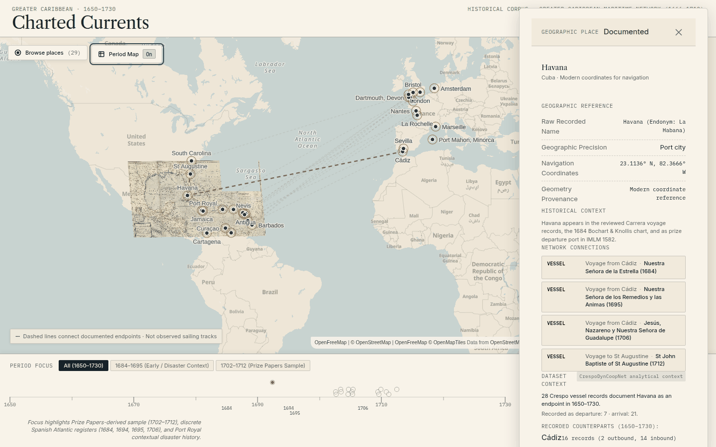 Charted Currents atlas with a georeferenced 1715 chart over the Caribbean