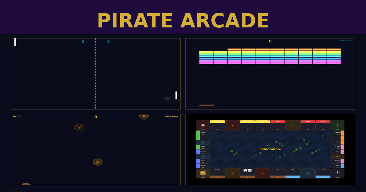 Pirate Arcade title card with game screenshots